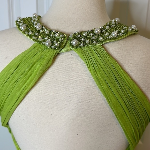 Aidan Mattox Chiffon Silk Beaded Neckline Gown Lime Green Sz8 - Picture 6 of 12